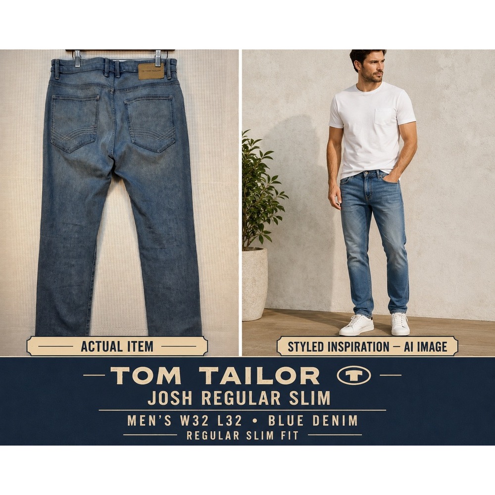Tom Tailor Josh Regular Slim Jeans Blue Wash Men's Size 32x32 Authentic